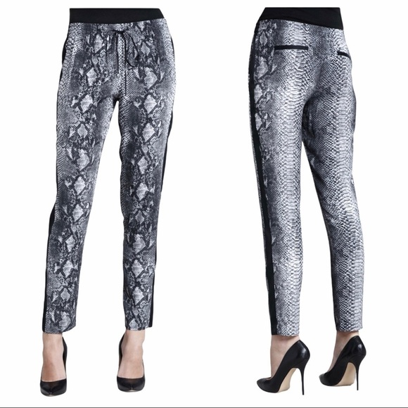 Rebecca Taylor Pants - Rebecca Taylor snakeskin print track pants joggers black gray trousers pull-on 0